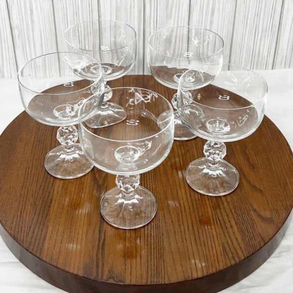 Vintage Other - Vintage Clear Lead Crystal Claudia Champagne Glasses Cut Ball Stem‎ Set of 5